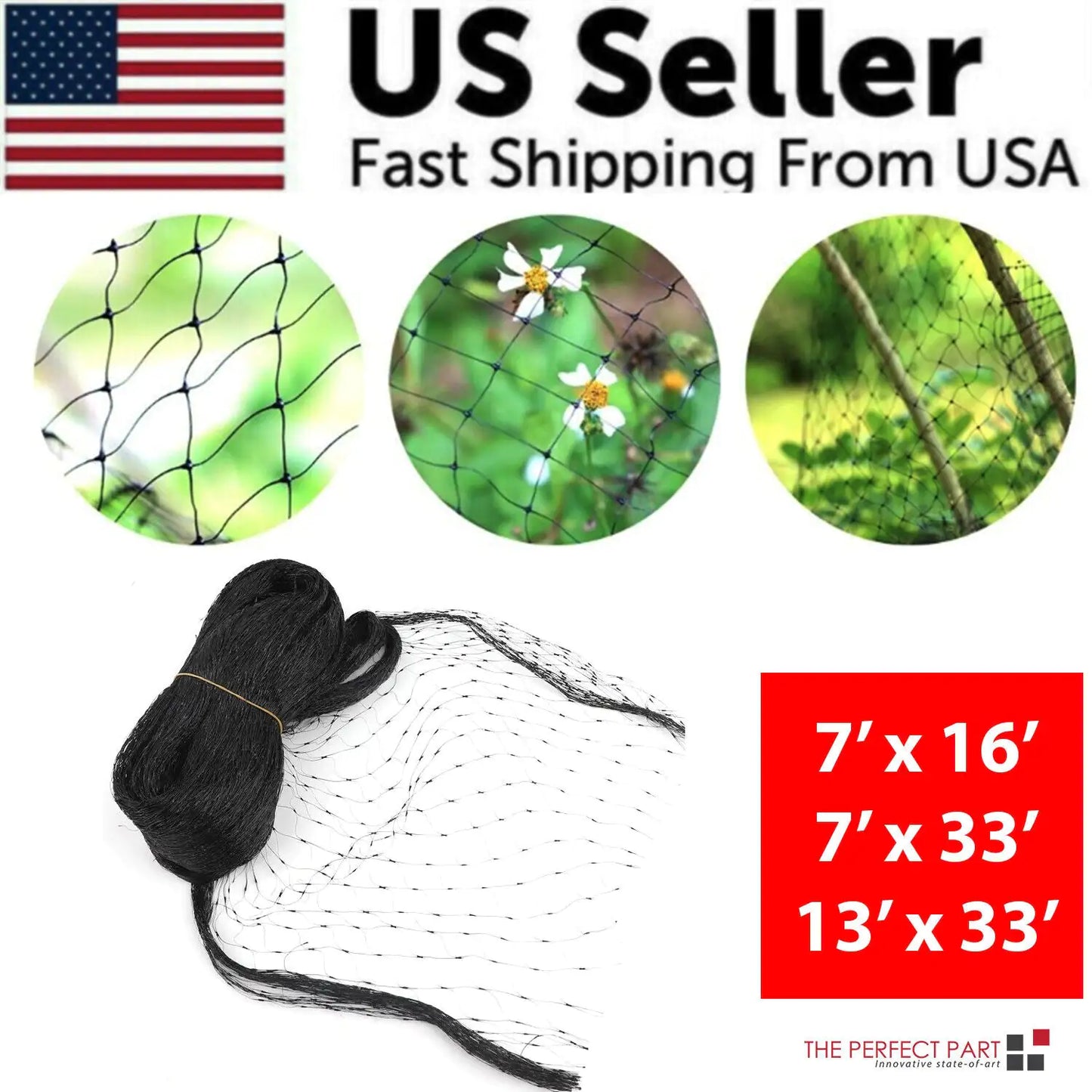 33FT Anti Bird Netting Pond Net Protection Tree Crops Plants Fruits Garden Mesh