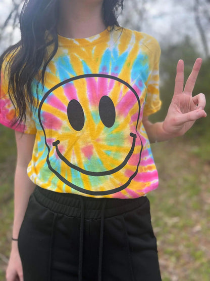 T-Shirt mit Batikmuster und Smiley