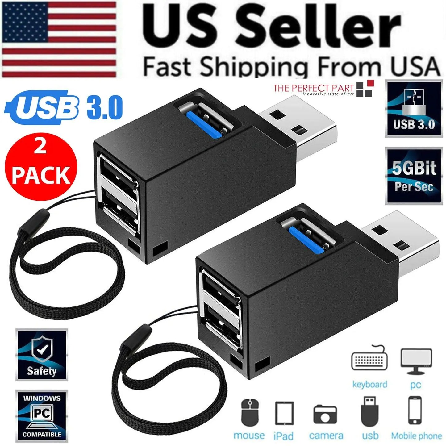 2 Stücke 3 Port USB 3.0 Hub Tragbare High Speed ​​Splitter Box Für PC Notebook Laptop